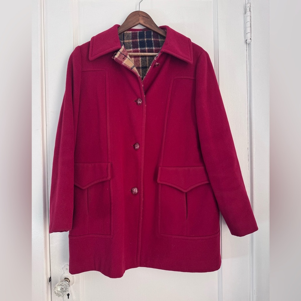 Vintage New England MacKintosh Red Wool Coat